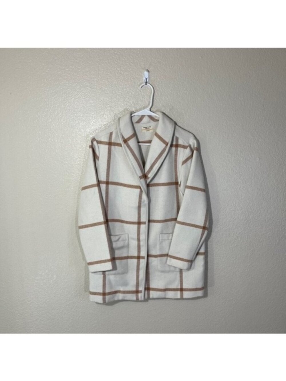 Marine Layer Jacket XS Coat Check Cream Tan Liverpool Shawl Collar Coatigan